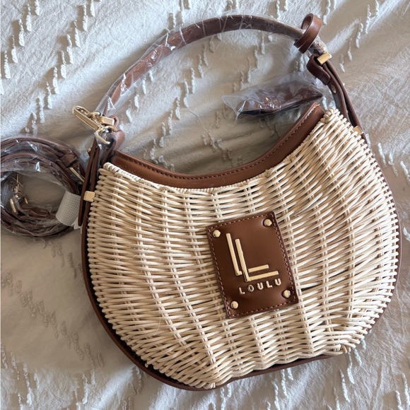 Loulu Brown and Natural Woven Crescent Shoulder Bag - Picture 3 of 3